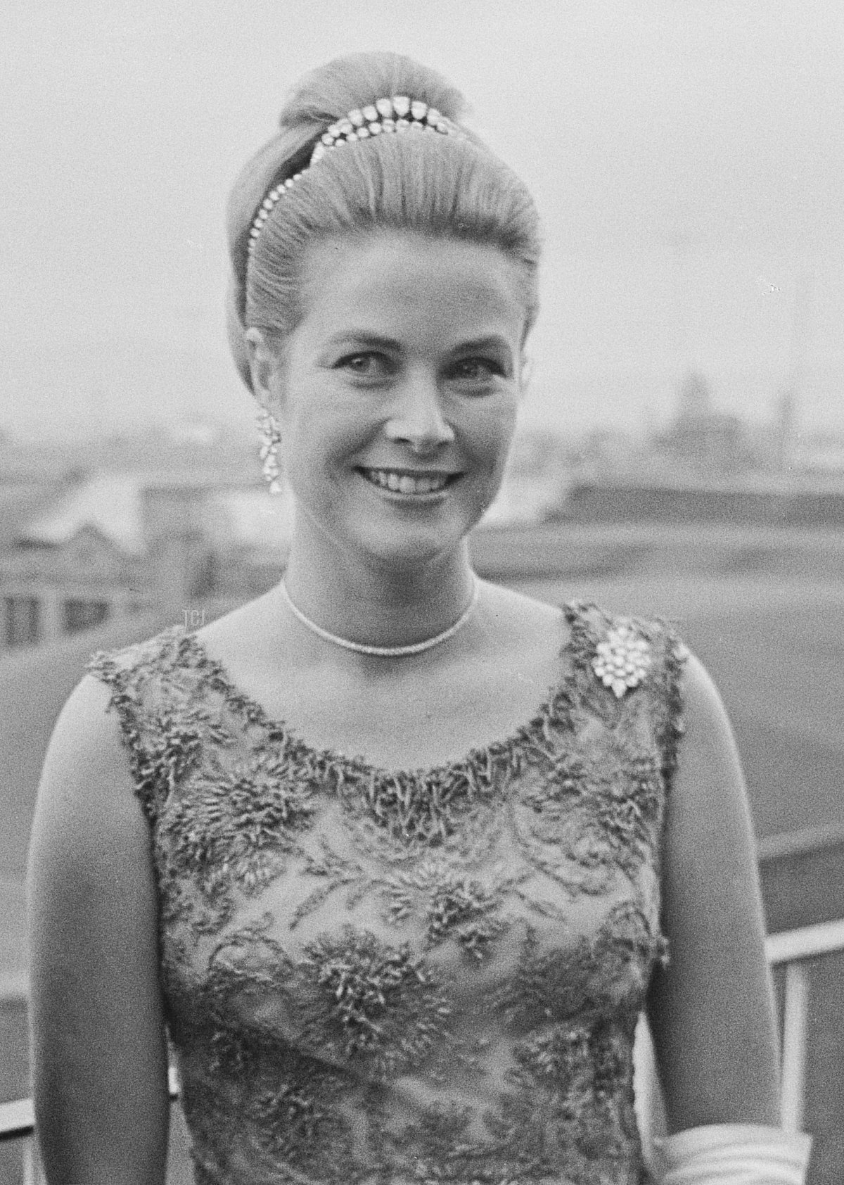 Rainier III, Prince of Monaco (1923-2005) and Princess Grace of Monaco, wearing a dress by Givenchy, attend the Bal Petits Lits Blancs at Powerscourt in Enniskerry, County Wicklow, Ireland, 6th July 1965