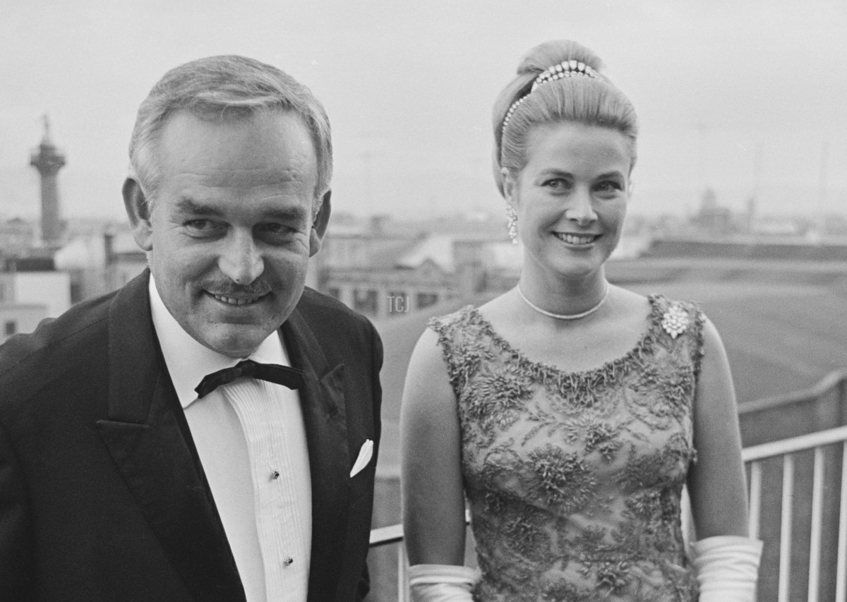 Rainier III, Prince of Monaco (1923-2005) and Princess Grace of Monaco, wearing a dress by Givenchy, attend the Bal Petits Lits Blancs at Powerscourt in Enniskerry, County Wicklow, Ireland, 6th July 1965