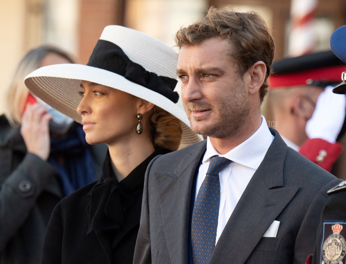 Beatrice Borromeo and Pierre Casiraghi leave a thanksgiving mass at the Cathedral of Monaco during the Monaco National Day Celebrations on November 19, 2021 in Monte-Carlo, Monaco