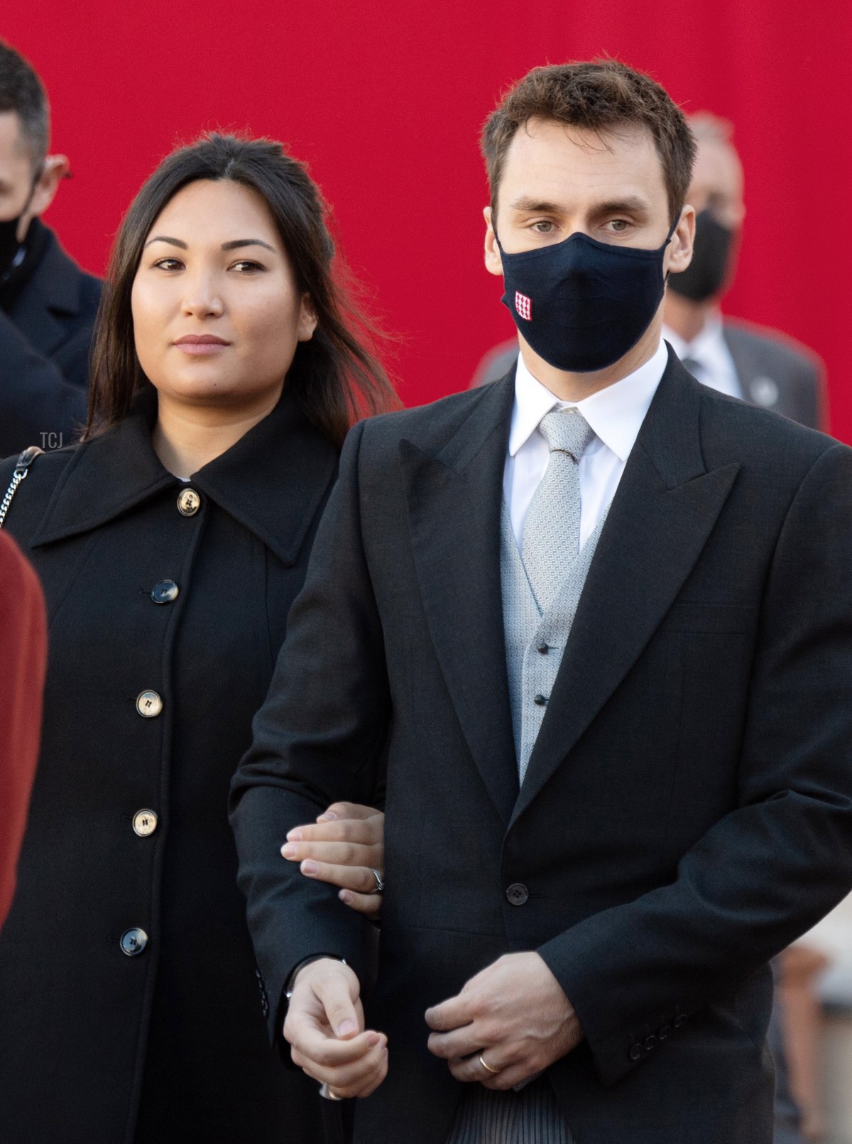 Marie Chevallier and Louis Ducruet leave a thanksgiving mass at the Cathedral of Monaco during the Monaco National Day Celebrations on November 19, 2021 in Monte-Carlo, Monaco