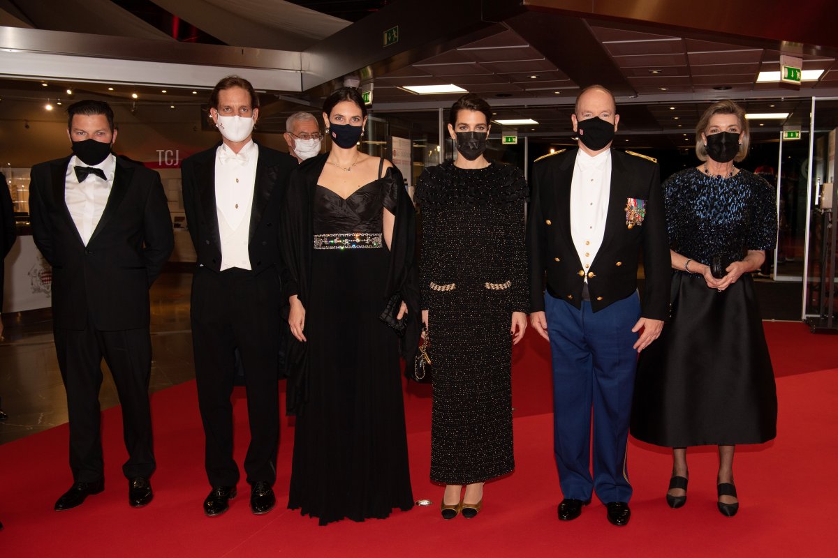 Gareth Wittstock, Andrea Casiraghi, Tatiana Casiraghi, Charlotte Casiraghi, Prince Albert II of Monaco and Princess Caroline of Hanover attend a Gala at the Grimaldi Forum during the Monaco National Day Celebrations on November 19, 2021 in Monte-Carlo, Monaco