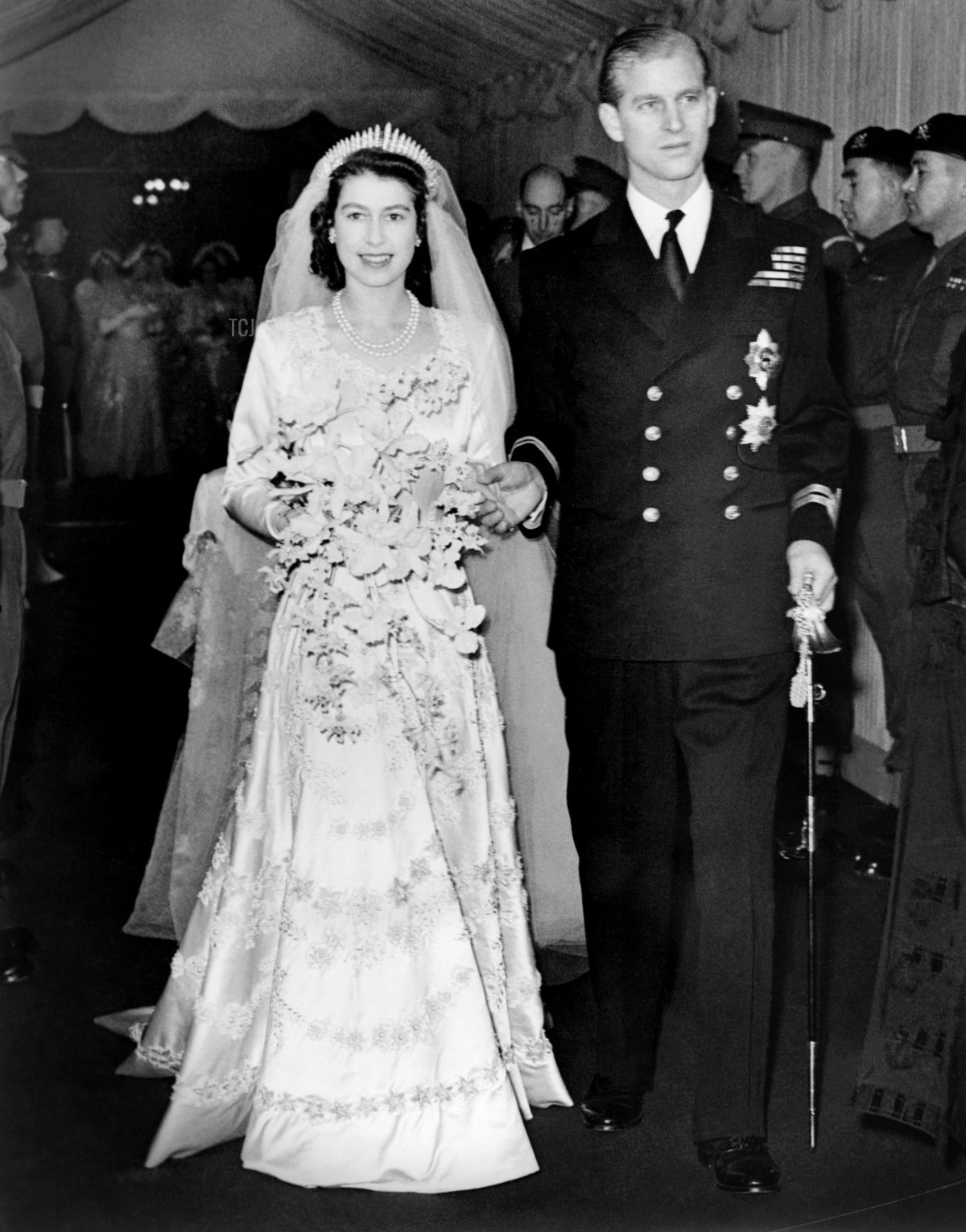 Princess Elizabeth of England and Prince Philip are seen on their wedding day 20th November 1947, in London