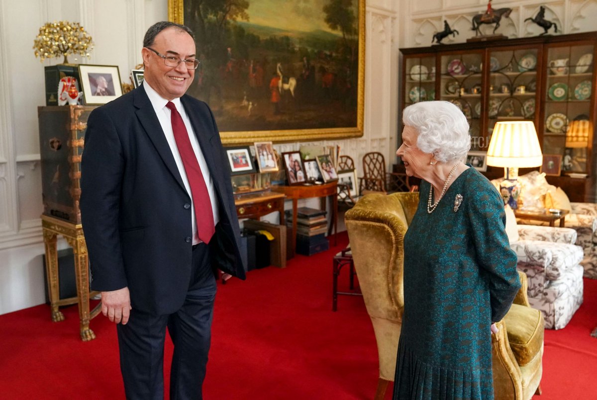 Britain's Queen Elizabeth II receives the Governor of the Bank of England Andrew Bailey during an audience in the Oak Room at Windsor Castle, Berkshire on November 24, 2021