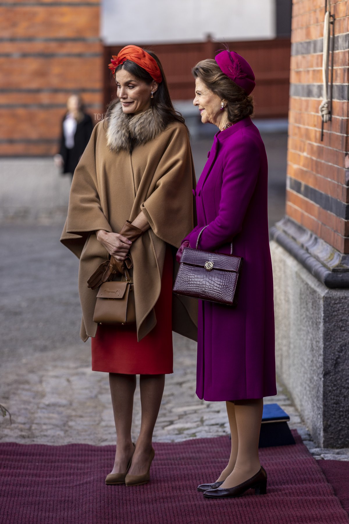Queen Letizia of Spain visits the Royal Stable and is greeted by Queen Silvia of Sweden on November 24, 2021 in Stockholm, Sweden