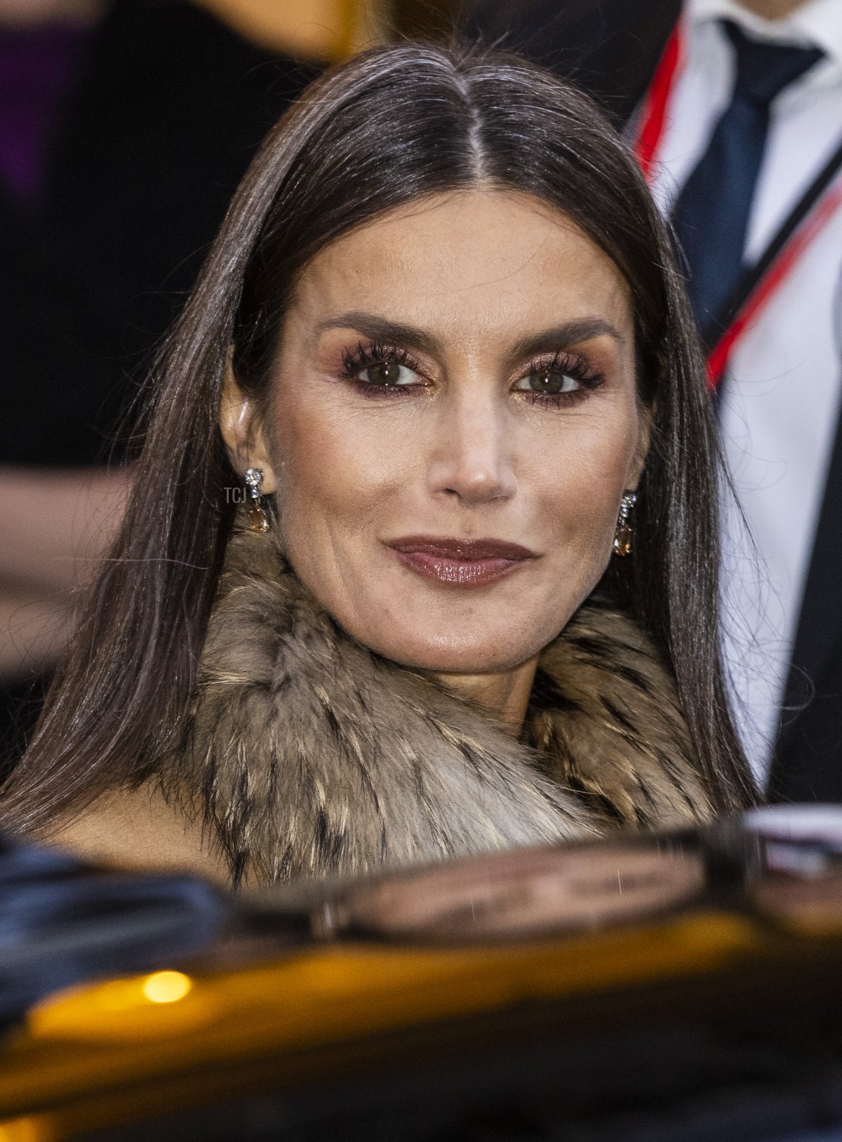 Queen Letizia of Spain leaving the Nobel Museum after seeing a special exhibition on Santiago Ramon y Cajal on November 24, 2021 in Stockholm, Sweden