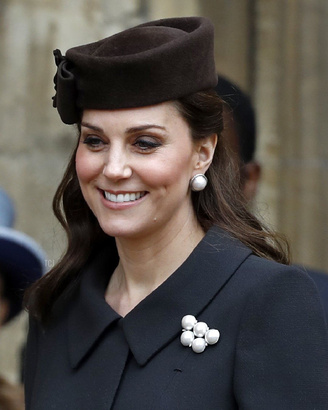 Britain's Catherine, Duchess of Cambridge, smiles as she leaves after attending the Easter Mattins Service at St. George's Chapel, Windsor Castle on April 1, 2018