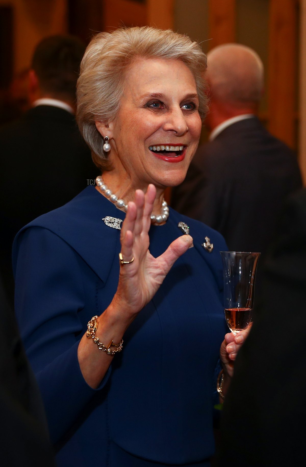 Britain's Birgitte, Duchess of Gloucester talks to guests during the biennial Rifles Awards Dinner at the City of London Guildhall on November 24, 2021 in London, England