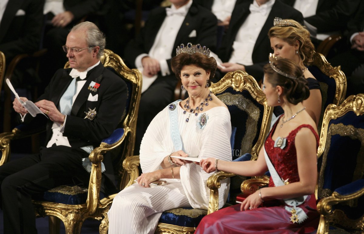 King Carl XVI Gustaf of Sweden , Queen Silvia of Sweden, Crown Princess Victoria of Sweden and Princess Madeleine of Sweden attend the Nobel Foundation Prize 2006 at the Concert Hall on December 10, 2006 in Stockholm, Sweden