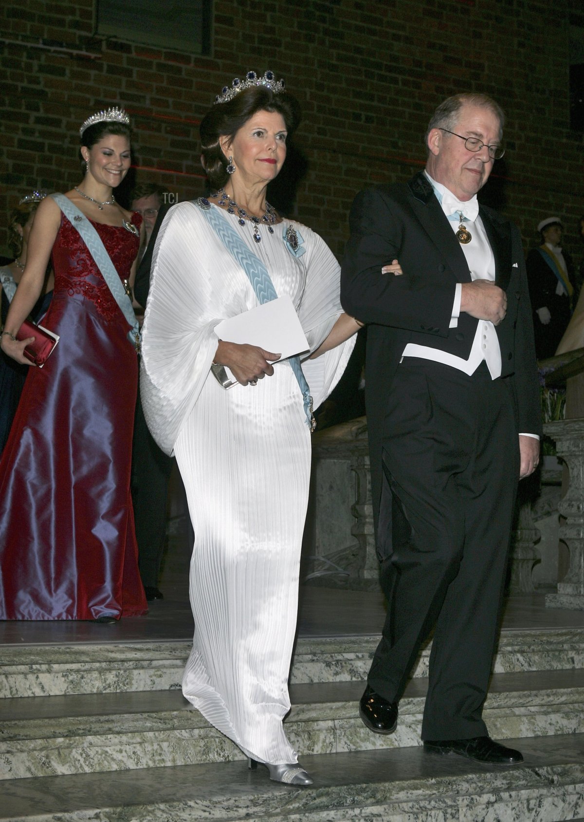 Queen Silvia of Sweden and Marcus Storch, chairman of the Nobel Foundation, arrive to attend the Nobel Foundation Prize 2006 Gala Dinner at the City Hall on December 10, 2006 in Stockholm, Sweden