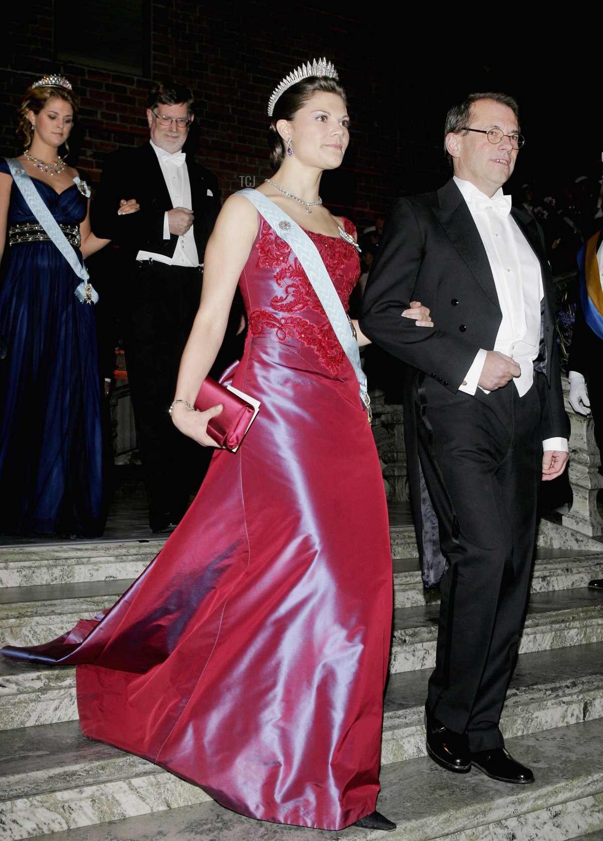 Crown Princess Victoria of Sweden and Per Westerberg, Speaker of the Riksdag, arrive to attend the Nobel Foundation Prize 2006 Gala Dinner at the City Hall on December 10, 2006 in Stockholm, Sweden