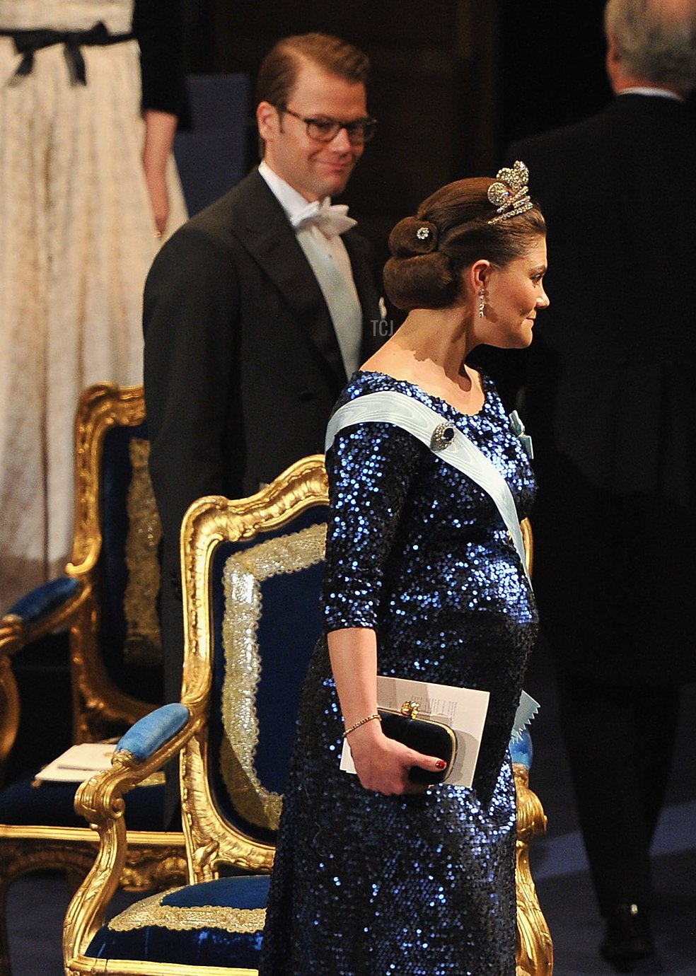 Crown Princess Victoria of Sweden and Prince Daniel of Sweden are on stage during the Nobel Foundation Prize Awards Ceremony 2011 at the Concert Hall on December 10, 2011 in Stockholm, Sweden