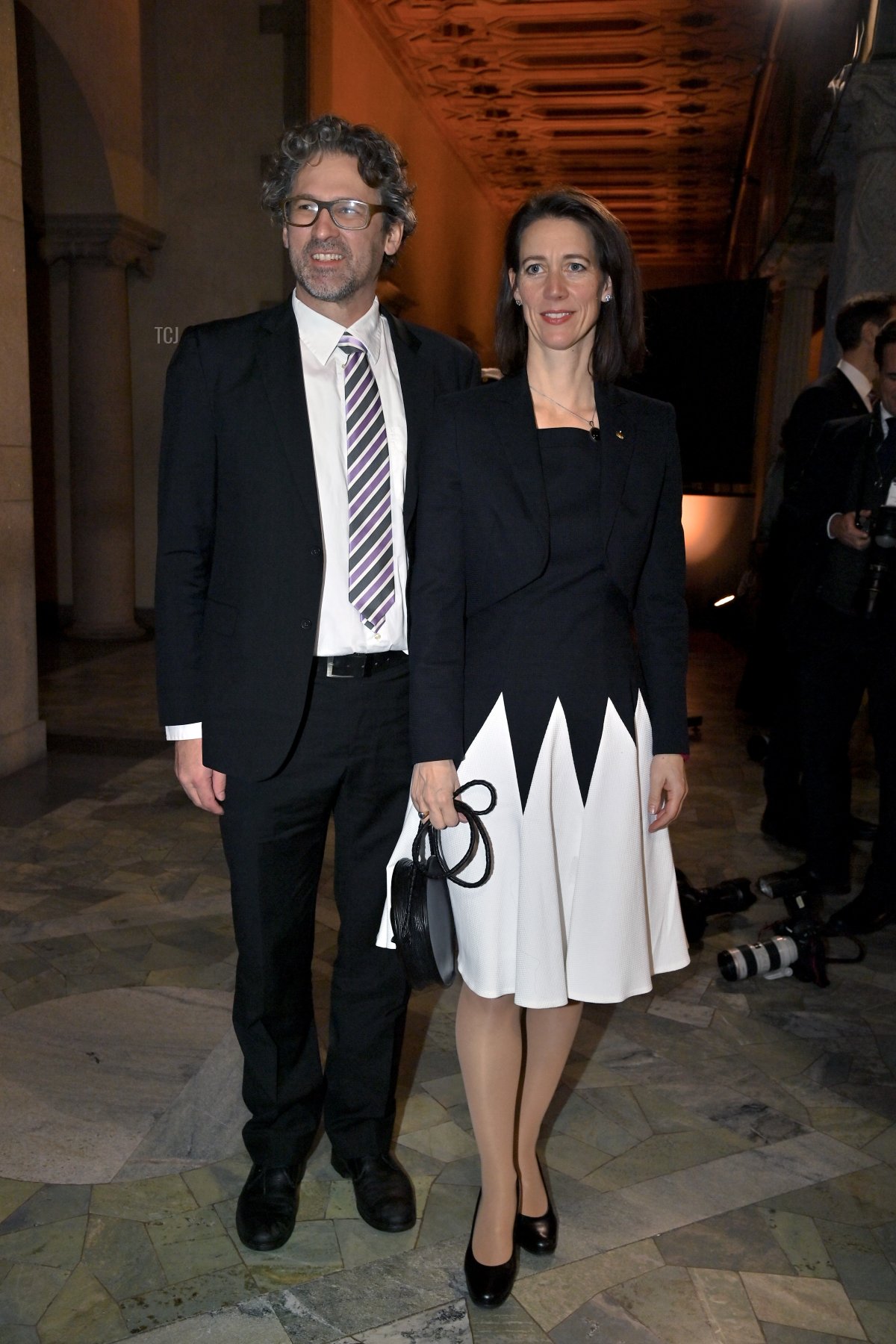 Countess Bettina Bernadotte af Wisborg (R) and her partner Philipp Haug attend the Nobel Prize Awards ceremony at the Concert Hall on December 10, 2021 in Stockholm, Sweden