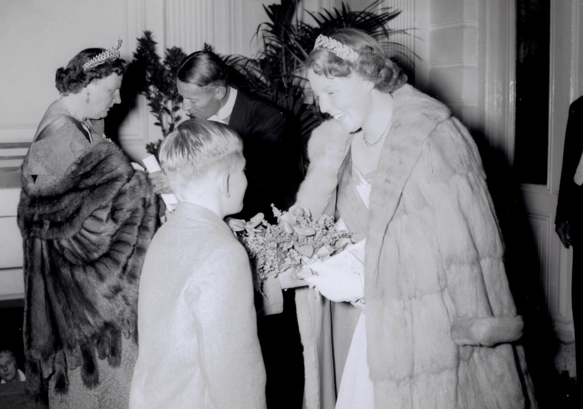 Queen Juliana and Princess Beatrix of the Netherlands during the Liberian state visit, October 1956
