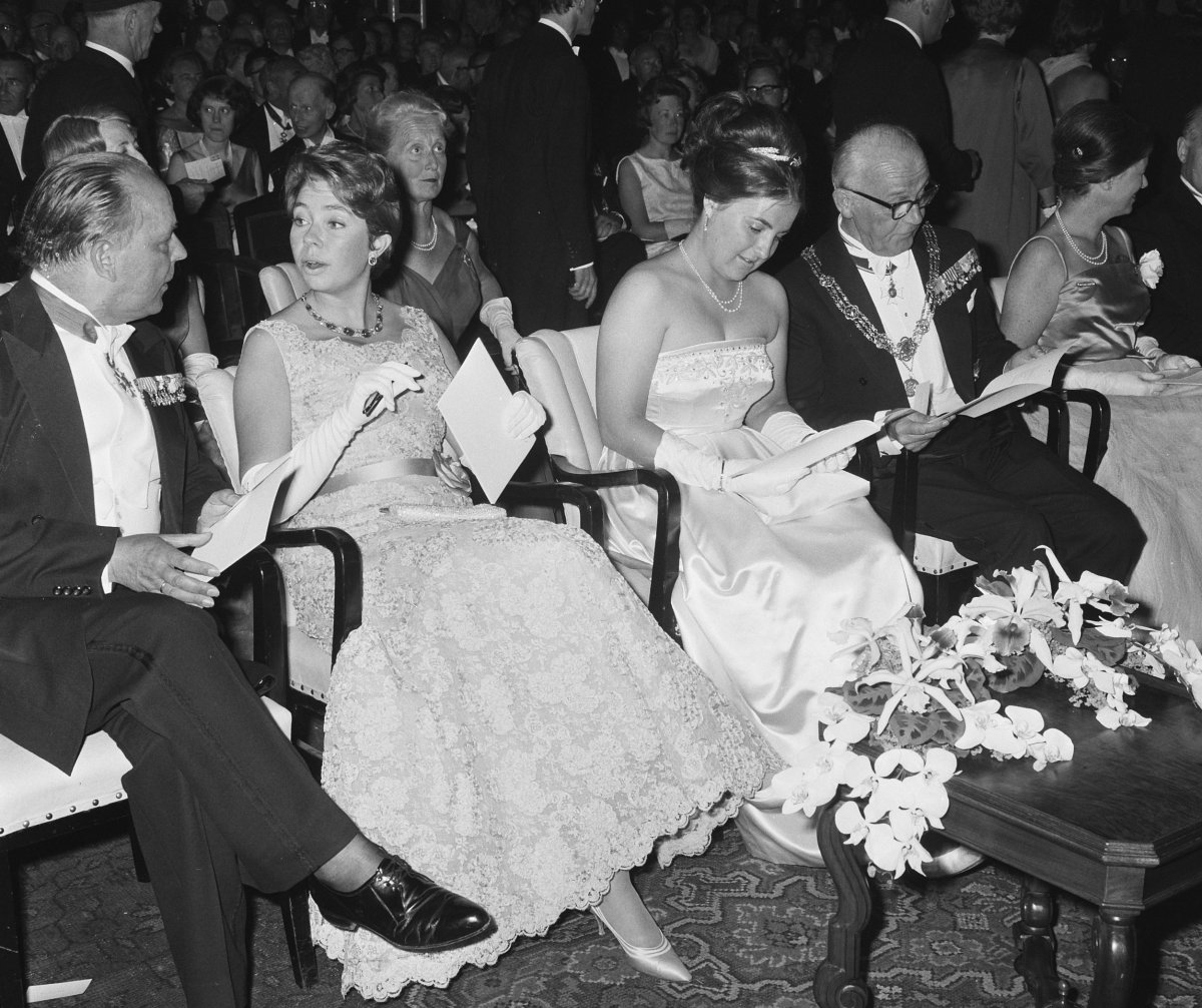 Princess Margriet of the Netherlands and Princess Christina of Sweden attend the opening of the Holland Festival in Scheveningen, June 15, 1964