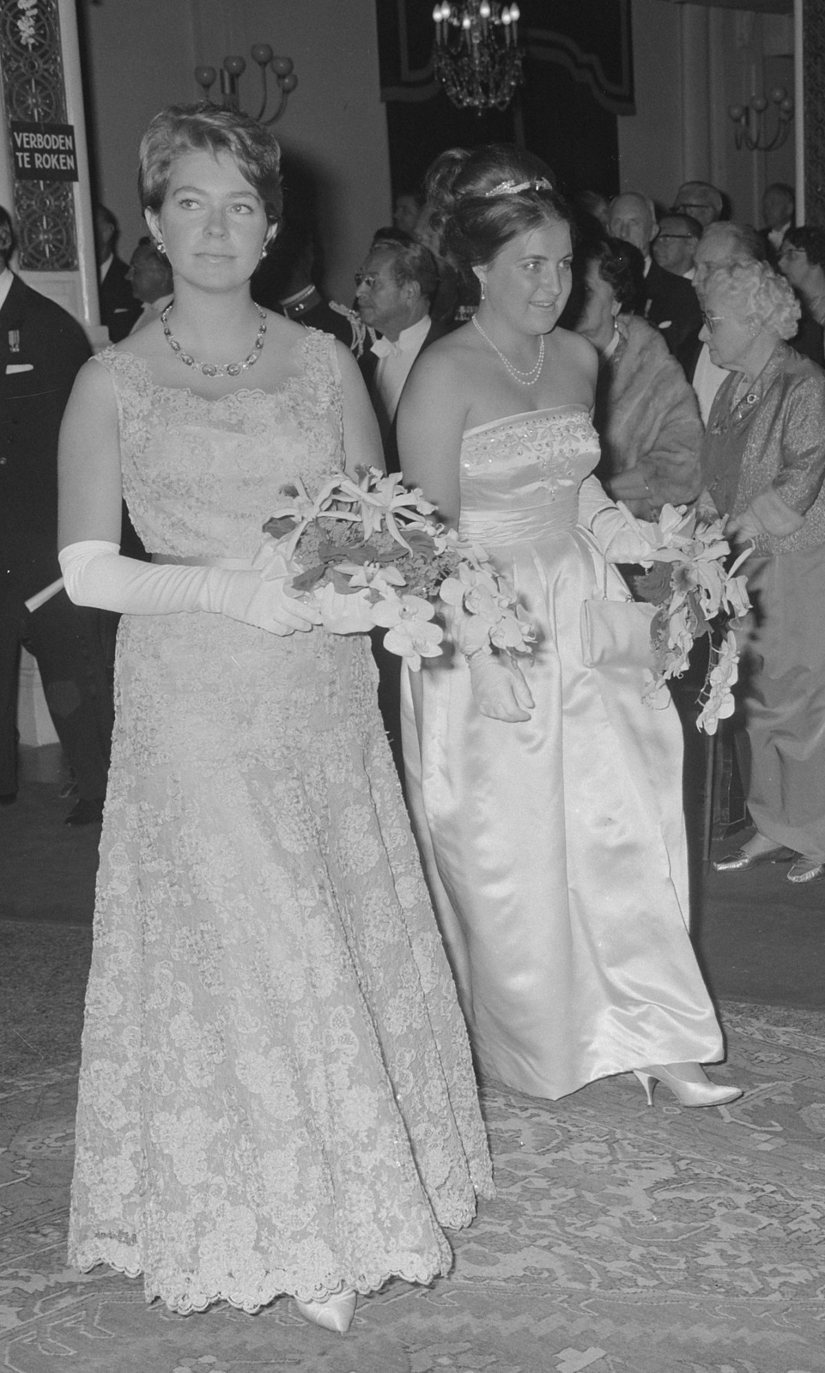 Princess Margriet of the Netherlands and Princess Christina of Sweden attend the opening of the Holland Festival in Scheveningen, June 15, 1964