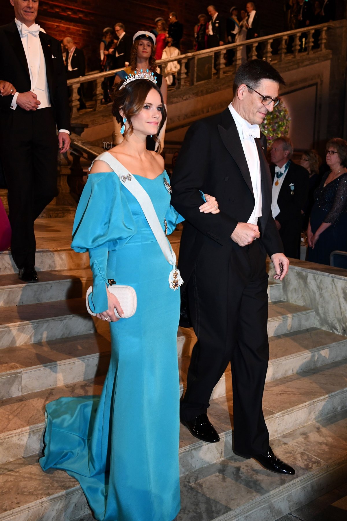 Princess Sofia of Sweden and Swiss astronomer and co-laureate of the 2019 Nobel Prize in Physics Didier Queloz arrive for a royal banquet to honour the laureates of the Nobel Prize 2019 following the Award ceremony on December 10, 2019 in Stockholm, Sweden