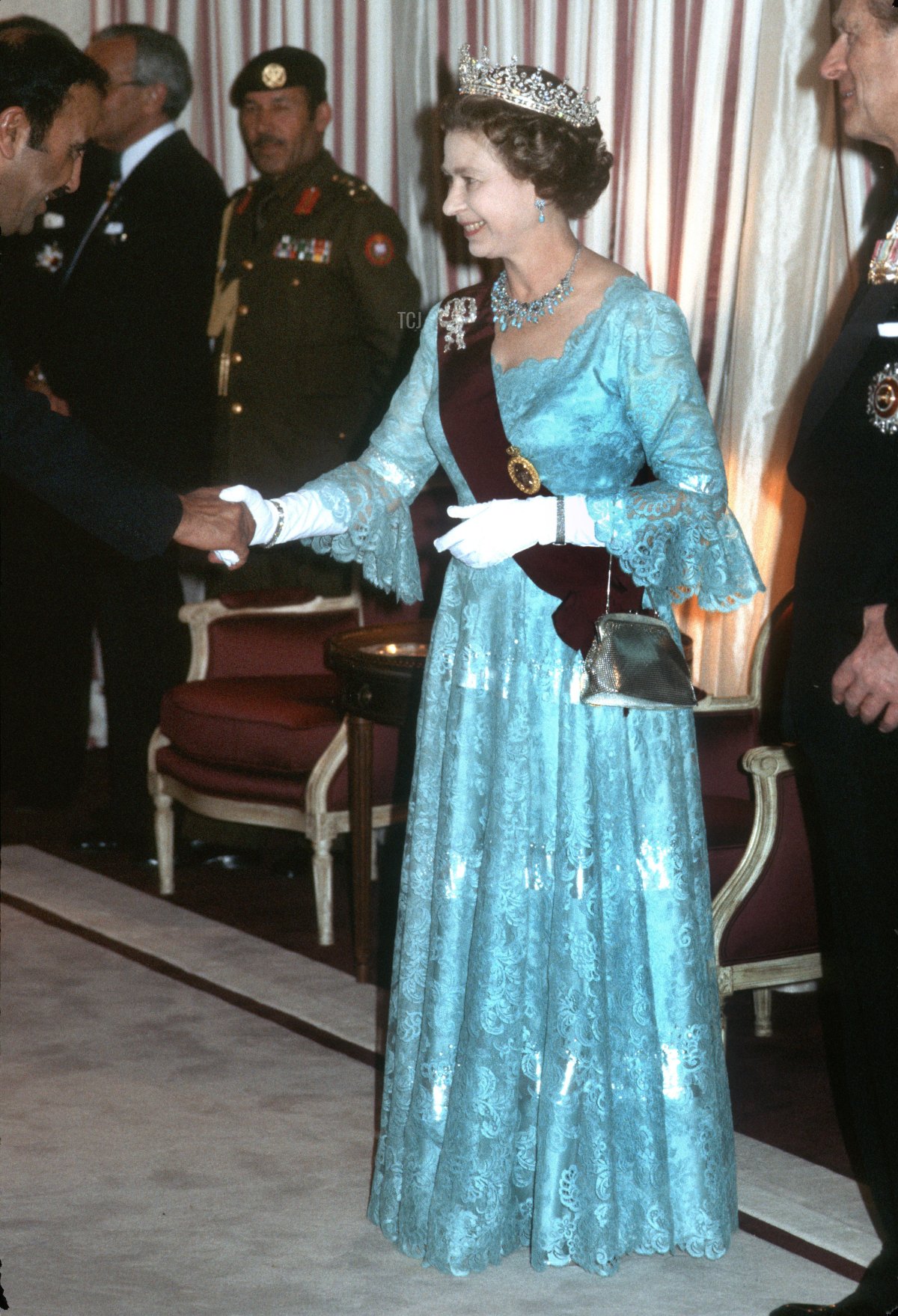 Queen Elizabeth II attends a banquet in Amman during her Royal Tour of Jordan, March 1984