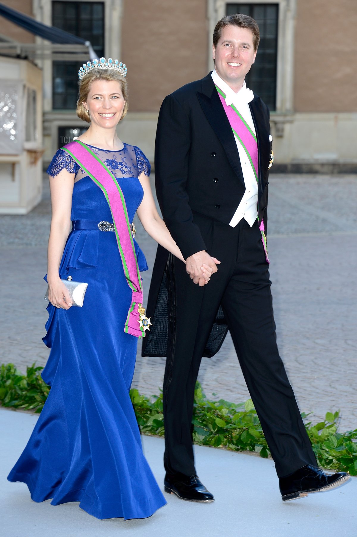 Hereditary Princess Kelly of Saxe-Coburg and Gotha and Hereditary Prince Hubertus of Saxe-Coburg and Gotha attend the wedding of Princess Madeleine of Sweden and Christopher O'Neill hosted by King Carl Gustaf XIV and Queen Silvia at The Royal Palace on June 8, 2013 in Stockholm, Sweden