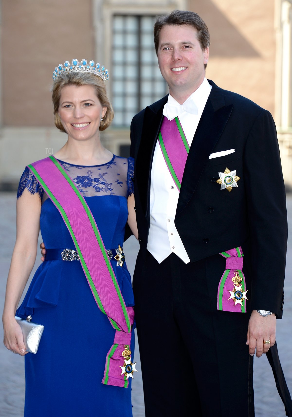 Hereditary Princess Kelly of Saxe-Coburg and Gotha and Hereditary Prince Hubertus of Saxe-Coburg and Gotha attend the wedding of Princess Madeleine of Sweden and Christopher O'Neill hosted by King Carl Gustaf XIV and Queen Silvia at The Royal Palace on June 8, 2013 in Stockholm, Sweden