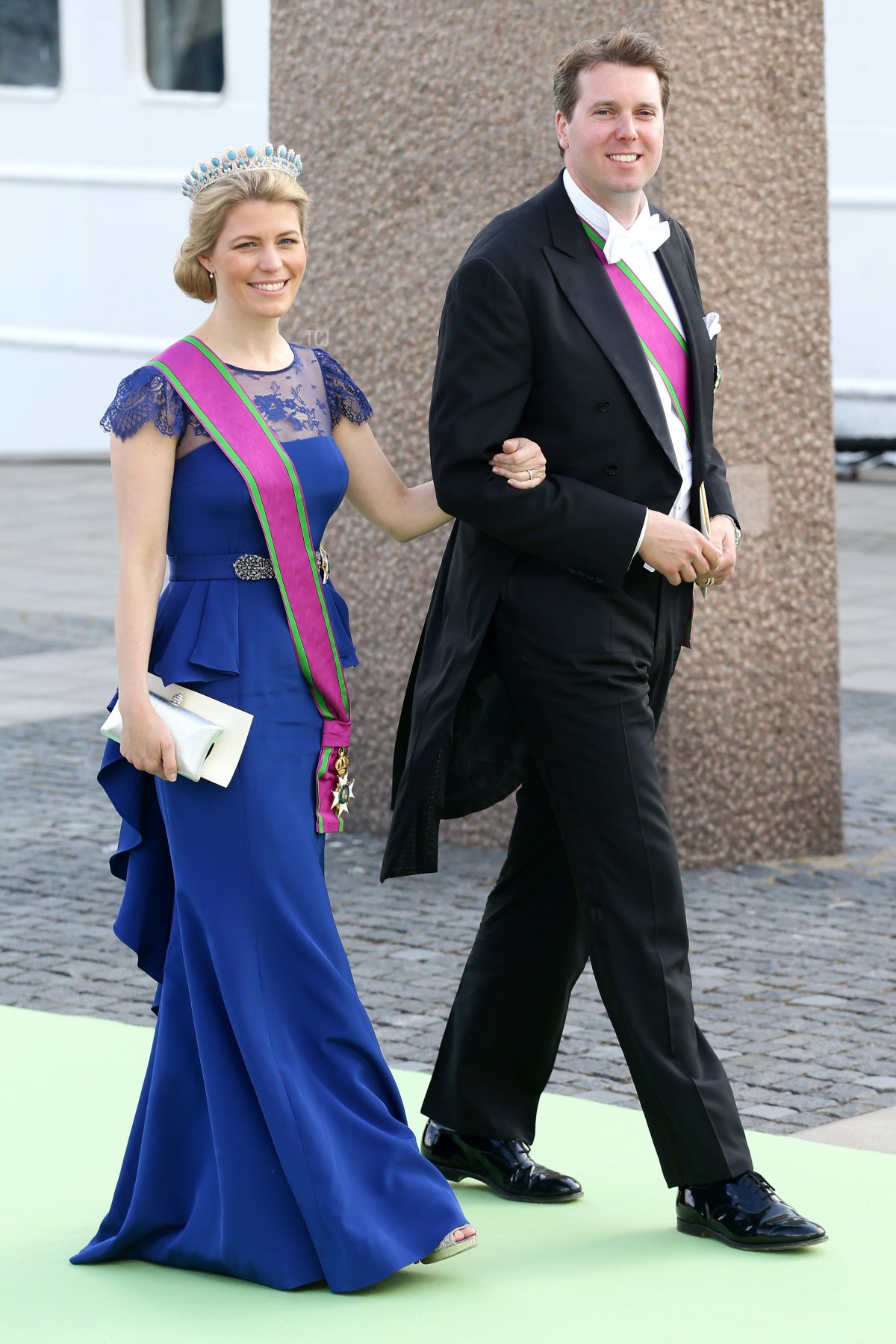 Hereditary Princess Kelly of Saxe-Coburg and Gotha and Hereditary Prince Hubertus of Saxe-Coburg and Gotha attend the wedding of Princess Madeleine of Sweden and Christopher O'Neill hosted by King Carl Gustaf XIV and Queen Silvia at The Royal Palace on June 8, 2013 in Stockholm, Sweden