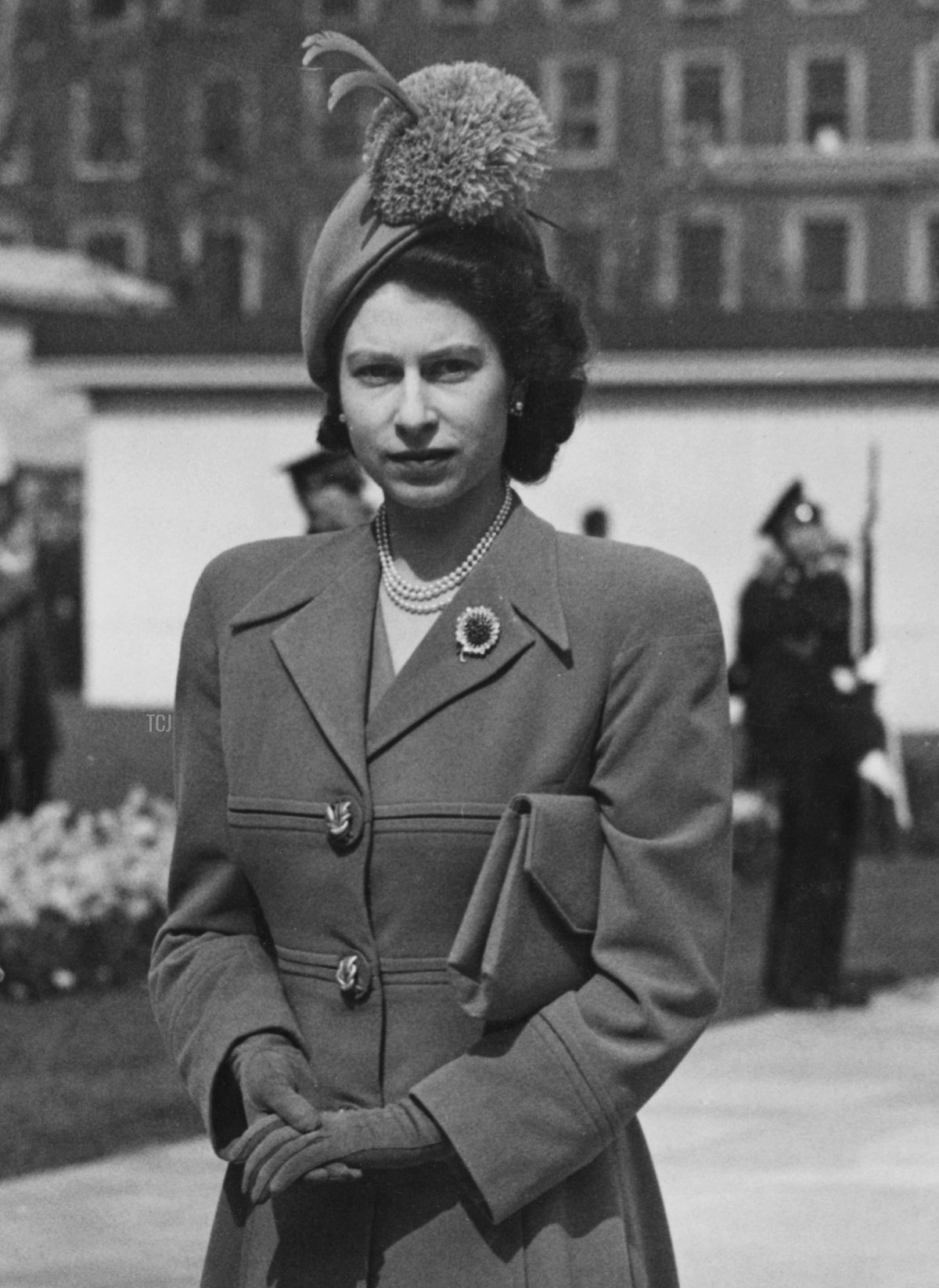 Princess Elizabeth (later Queen Elizabeth II) leaving Grosvenor Square, London, after the unveiling of the memorial to American President Franklin Delano Roosevelt, 10th April 1948