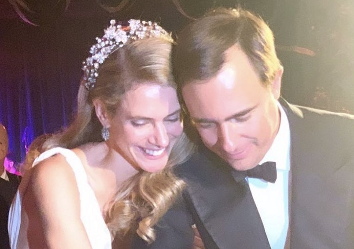 Princess Maria Anunciata wears the Diamond Vine Leaves Tiara for her wedding reception, 2021