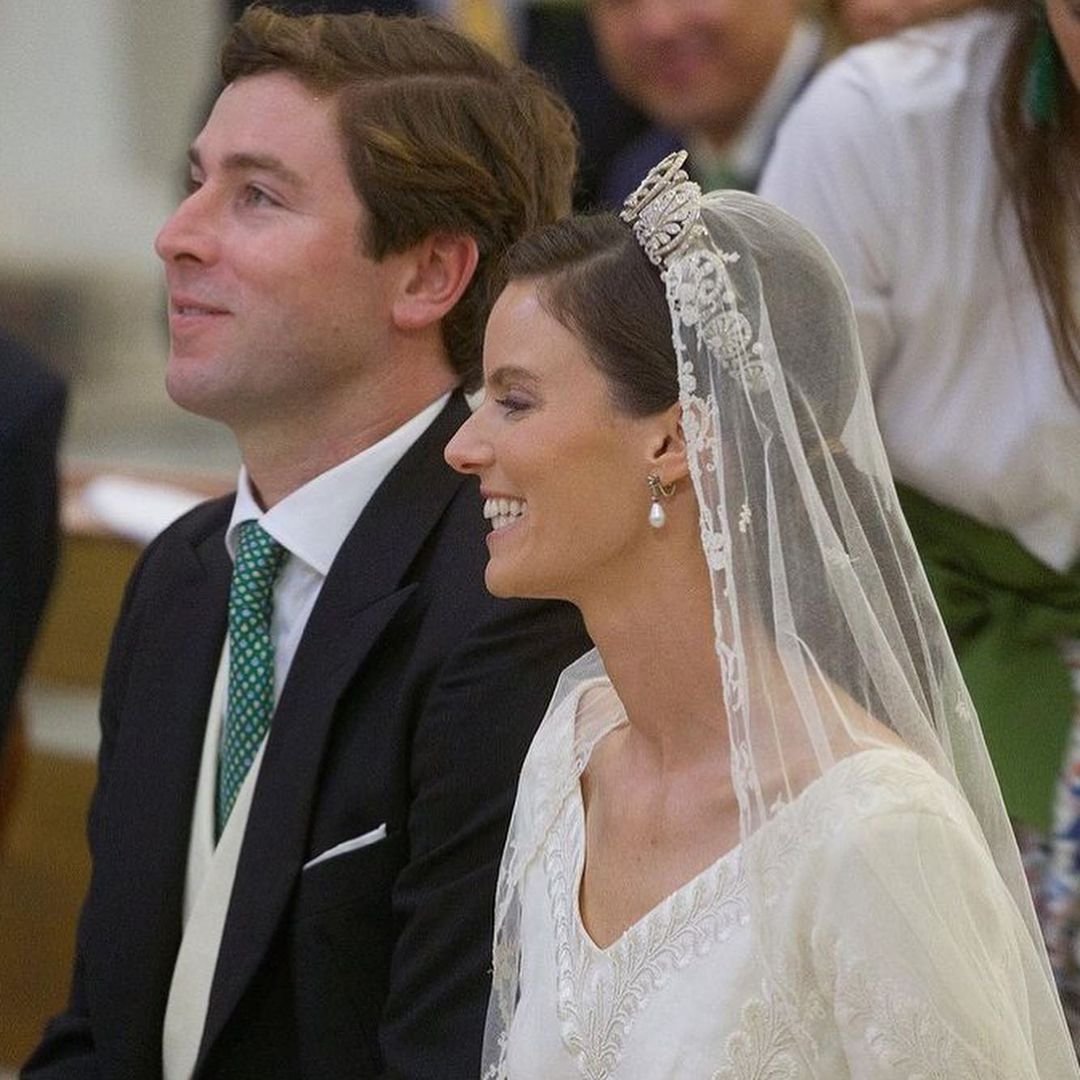 Princess Marie-Astrid wears the Kinsky Honeysuckle Tiara at her wedding, 2021