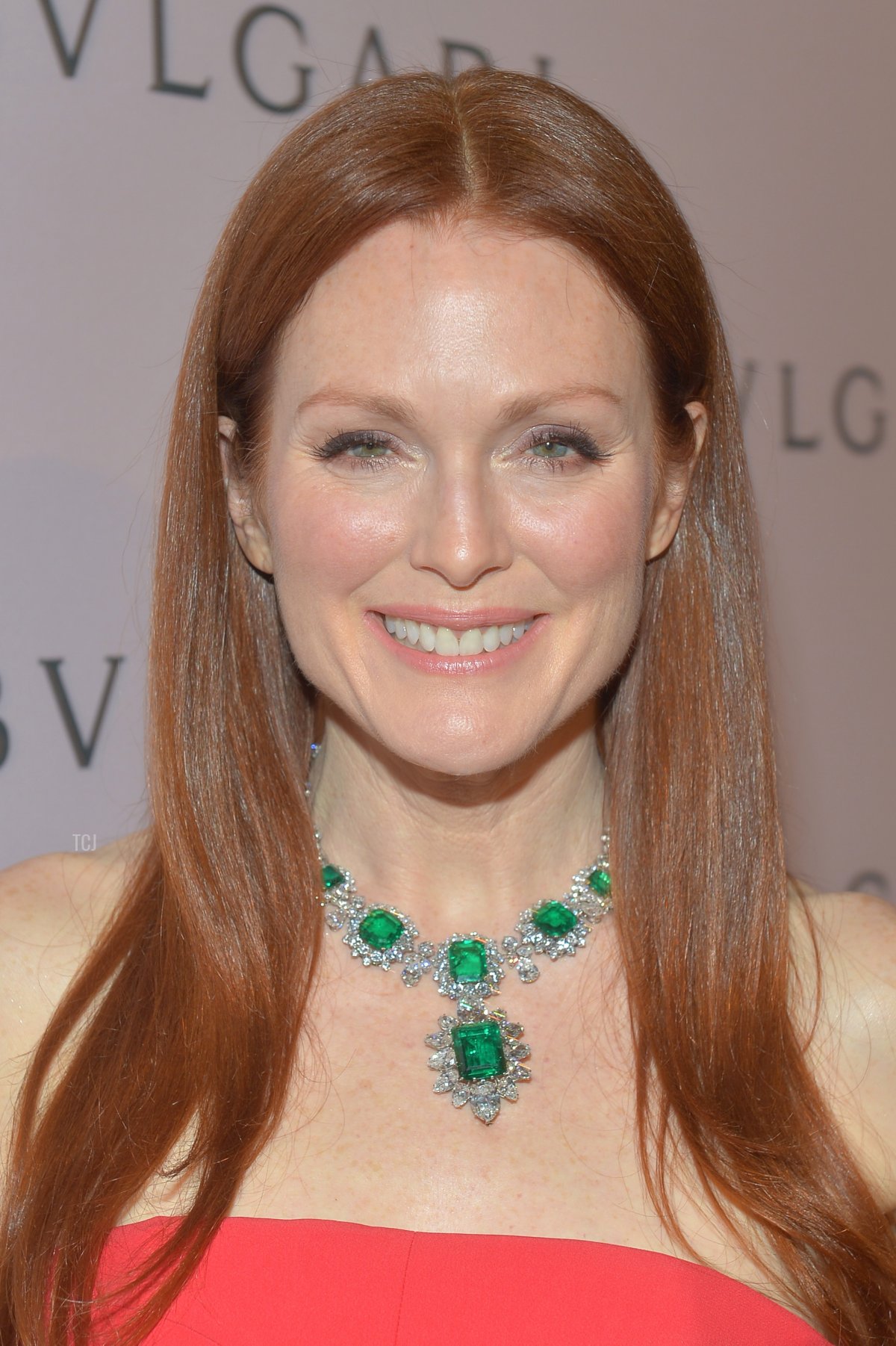 Actress Julianne Moore, wearing BVLGARI, arrives at the BVLGARI celebration of Elizabeth Taylor's collection of BVLGARI jewelry at BVLGARI Beverly Hills on February 19, 2013 in Los Angeles, California