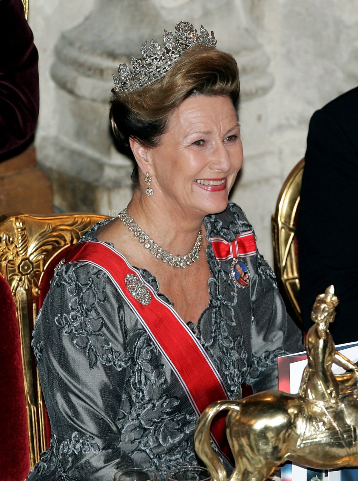 HM Queen Sonja attends a Banquet in honour of the King and Queen of Norway as part of their 3 day visit to the UK to mark 100 years of Norway's independence from Sweden, on October 25, 2005 in London, England