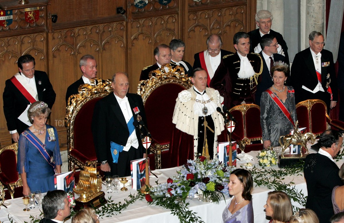 HM Queen Sonja attends a Banquet in honour of the King and Queen of Norway as part of their 3 day visit to the UK to mark 100 years of Norway's independence from Sweden, on October 25, 2005 in London, England