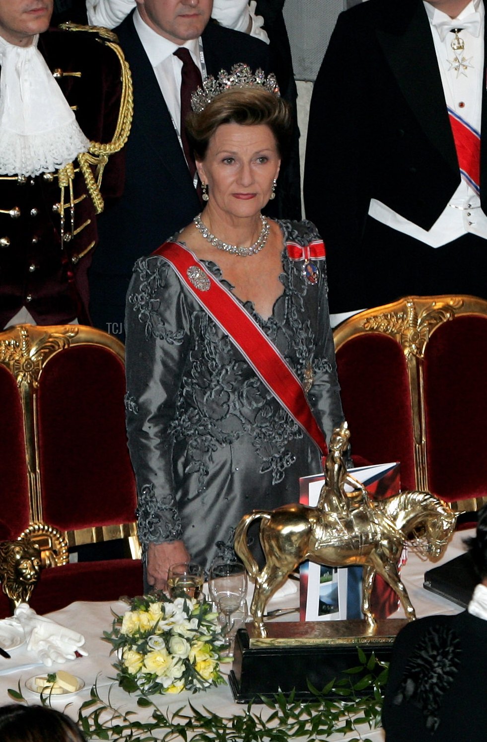 HM Queen Sonja attends a Banquet in honour of the King and Queen of Norway as part of their 3 day visit to the UK to mark 100 years of Norway's independence from Sweden, on October 25, 2005 in London, England