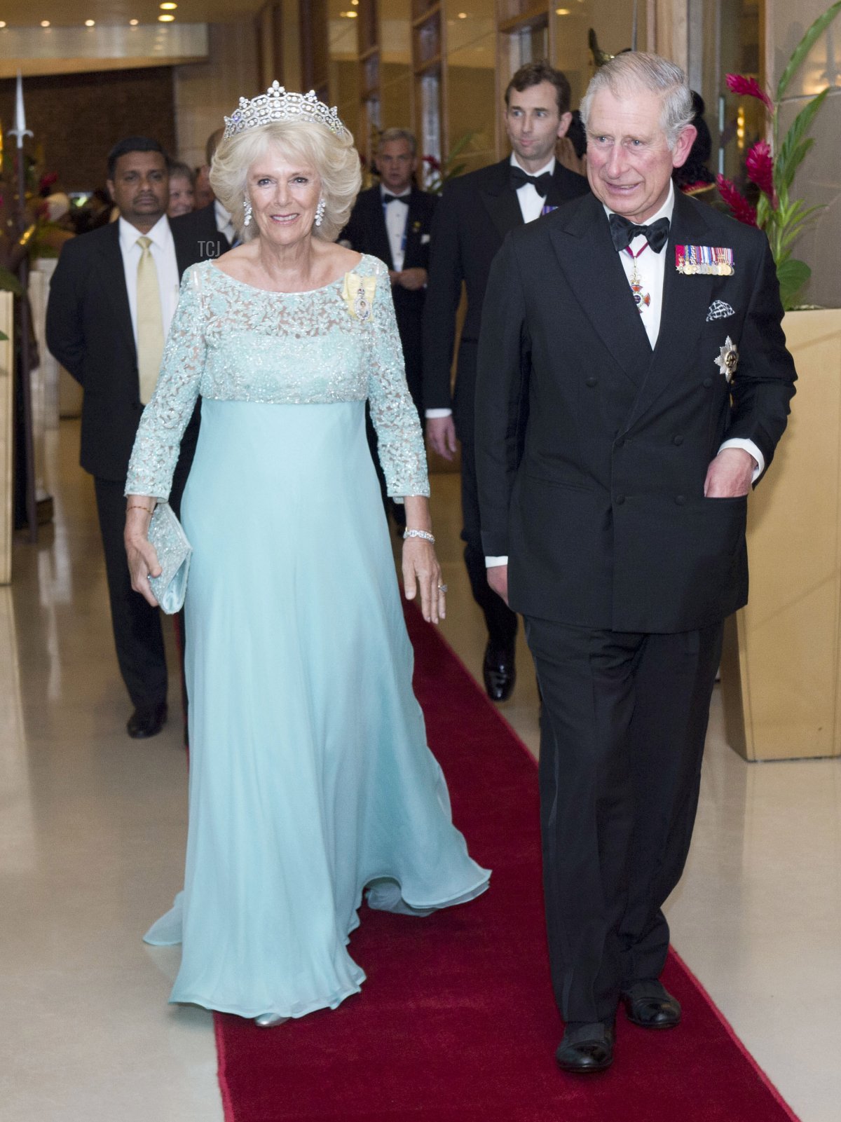 Camilla, Duchess of Cornwall and Prince Charles, Prince of Wales arrive at the CHOGM Dinner at the Cinnamon Lakeside Hotel during the Commonwealth Heads of Government 2013 Opening Ceremony at the Lotus Theatre on November 15, 2013 in Colombo, Sri Lanka