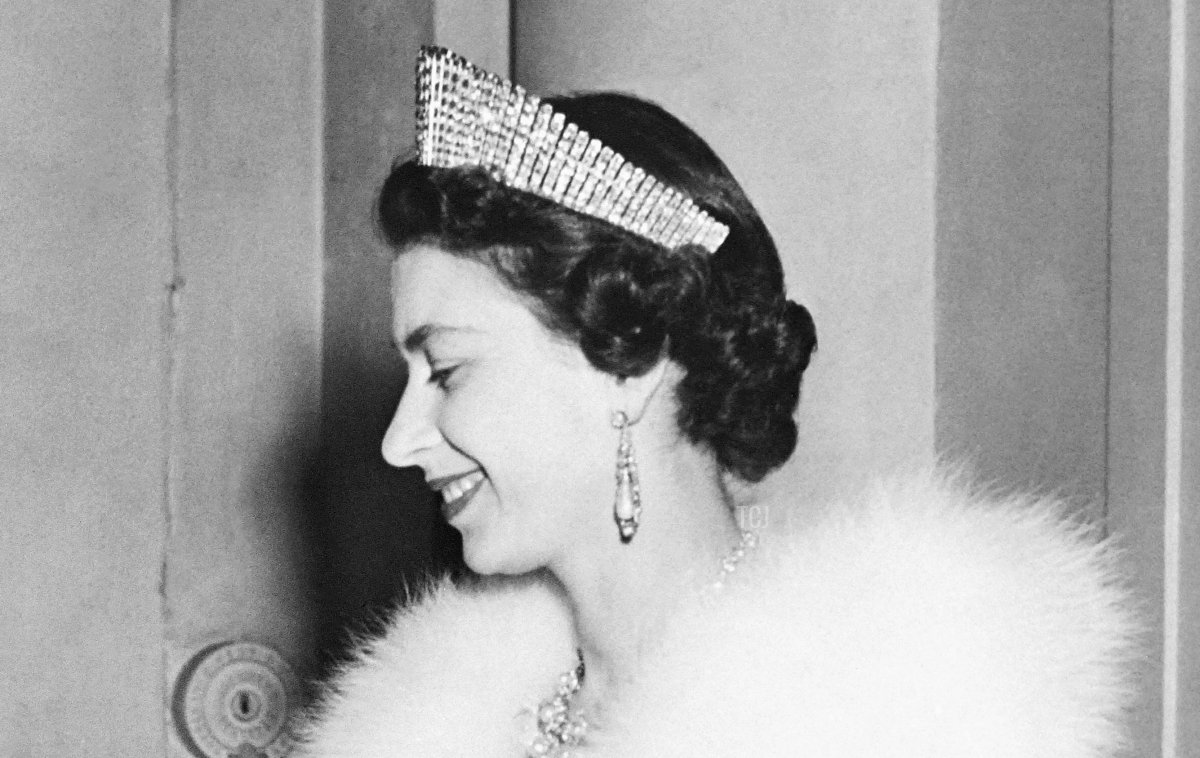 French President Rene Coty welcomes Queen Elizabeth II in Paris during a state visit in France on April 1957