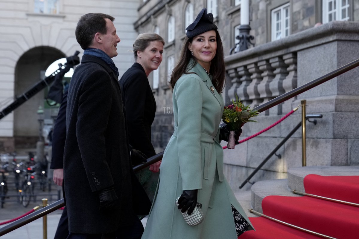 Prince Joachim of Denmark (L) and Princes Marie of Denmark (R) arrive to participate in the Danish Parliament's celebration of the 50th Regent's Anniversary of Queen Margrethe II of Denmark (not in picture) at Christiansborg Caste in Copenhagen on January 14, 2022