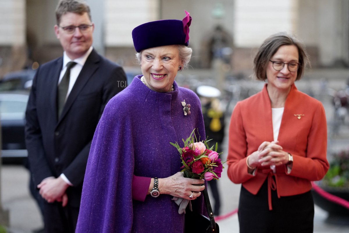 The Danish Queen's younger sister Princess Benedikte of Denmark (C) arrives to participate in the Danish Parliament's celebration of the 50th Regent's Anniversary of Queen Margrethe II of Denmark (not in picture) at Christiansborg Caste in Copenhagen on January 14, 2022