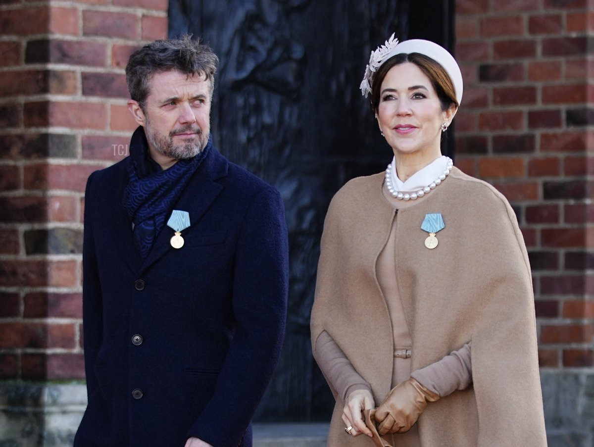 Crown Prince Frederik of Denmark and Crown Princess Mary of Denmark arrive to visit the tomb of Frederick IX of Denmark, father of Queen Margrethe II of Denmark, at Roskilde Cathedral on the day of Queen's 50th anniversary of her accession to the throne, in Roskilde, Denmark, on January 14, 2022
