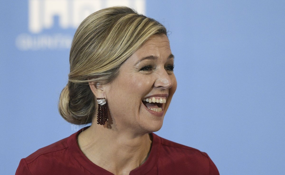 Netherlands'Queen Maxima Zorreguieta delivers a press conference after a meeting with Argentina's President Mauricio Macri at Olivos Presidential residence in Olivos, Buenos Aires on October 12, 2016