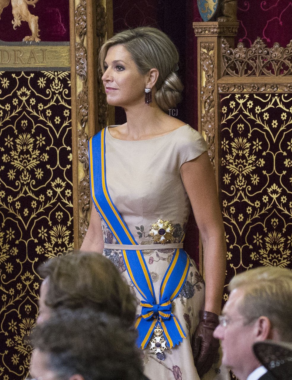 King Willem-Alexander of The Netherlands, sitting next to Queen Maxima, opens the parliamentary year in the Hall of Knights (Ridderzaal) on September 15, 2015 in The Hague, Netherlands