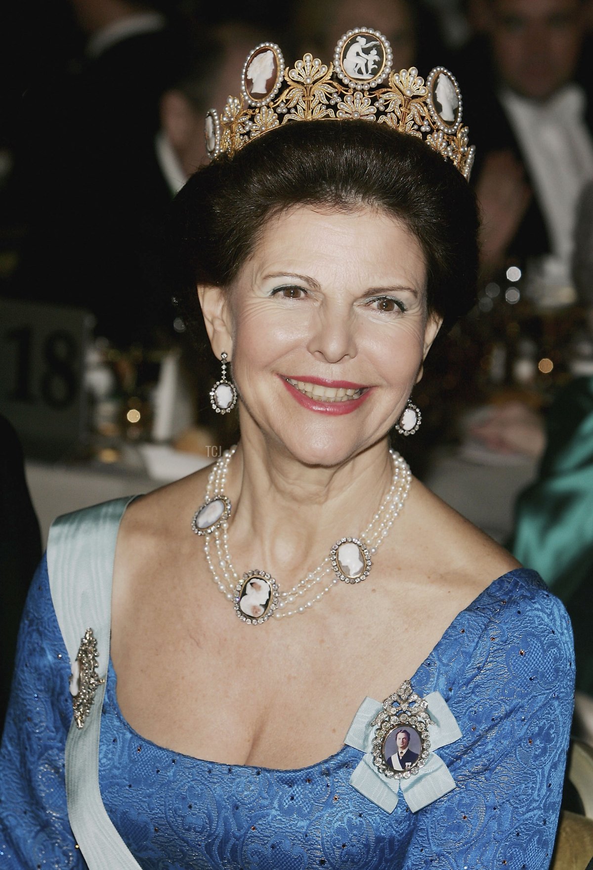 Queen Silvia of Sweden attends the Nobel Banquet at the Stockholm City Hall on December 10, 2005 in Stockholm, Sweden