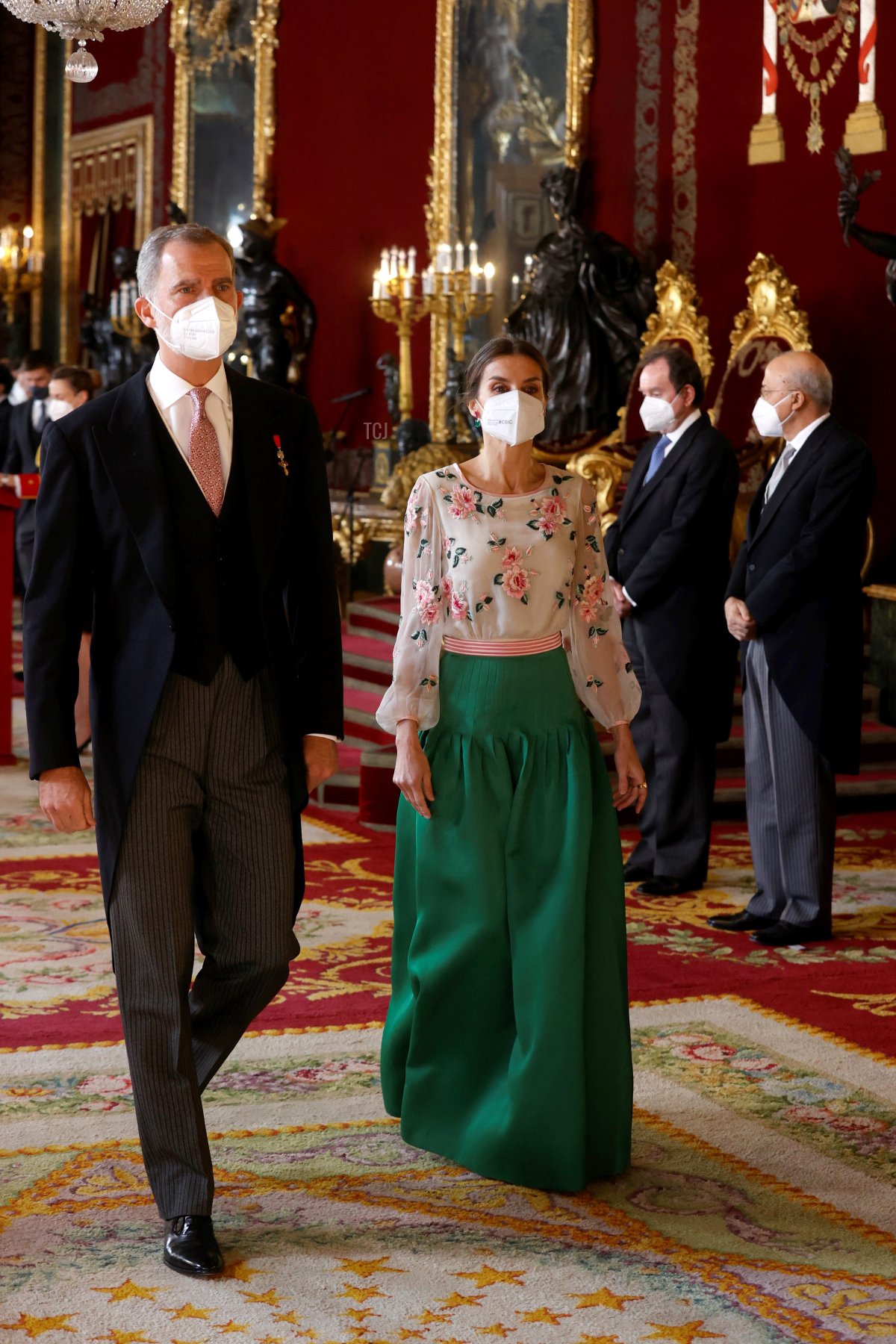 King Felipe VI of Spain and Queen Letizia of Spain attend the reception of the accredited diplomatic corps accredited in Spain during a celebration act at the Royal Palace on January 17, 2022 in Madrid, Spain