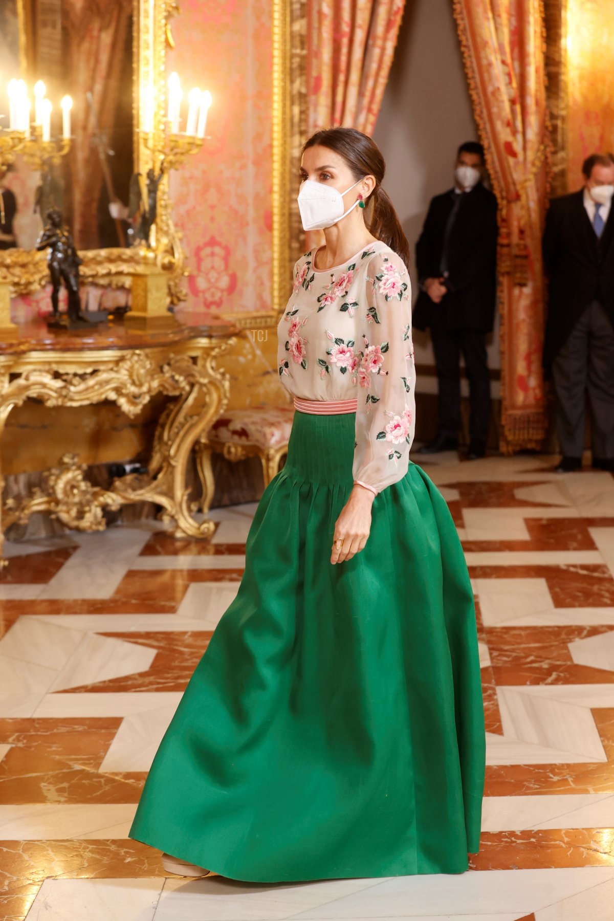 Queen Letizia of Spain attends the reception of the accredited diplomatic corps accredited in Spain during a celebration act at the Royal Palace on January 17, 2022 in Madrid, Spain
