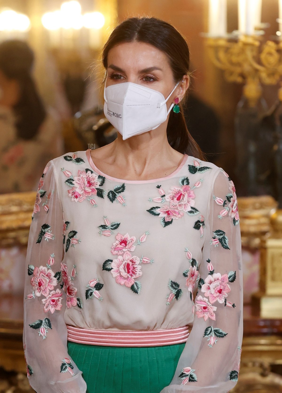 Queen Letizia of Spain attends the reception of the accredited diplomatic corps accredited in Spain during a celebration act at the Royal Palace on January 17, 2022 in Madrid, Spain