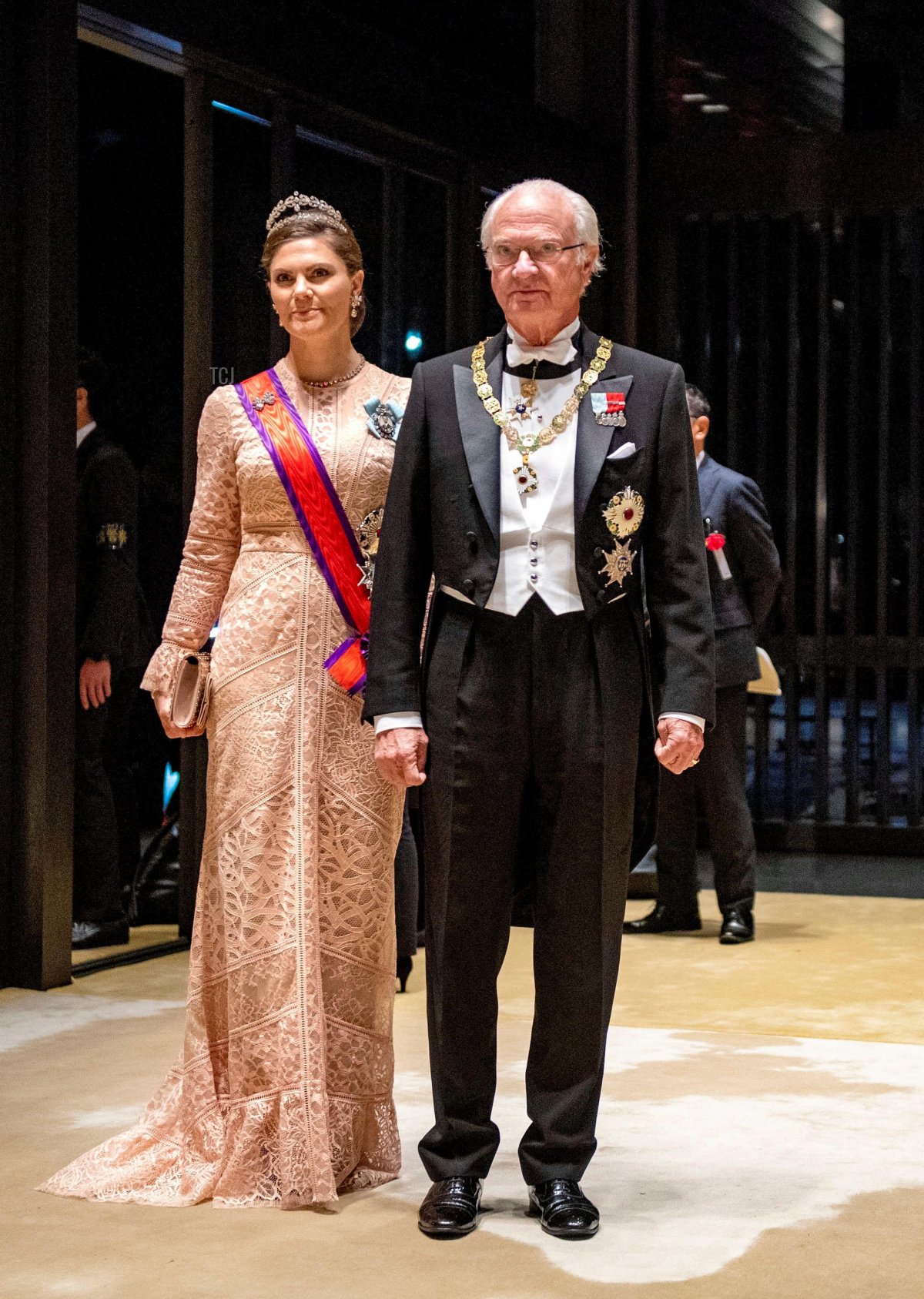 King Carl Gustaf and Crown Princess Victoria of Sweden arrive at the Imperial Palace Tokyo, on October 22, 2019, to attend the State-banquet on the occasion of the Inauguration of Emperor Naruhito