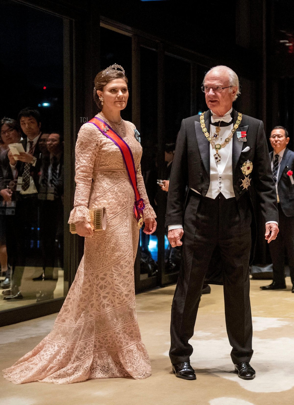 King Carl Gustaf and Crown Princess Victoria of Sweden arrive at the Imperial Palace Tokyo, on October 22, 2019, to attend the State-banquet on the occasion of the Inauguration of Emperor Naruhito