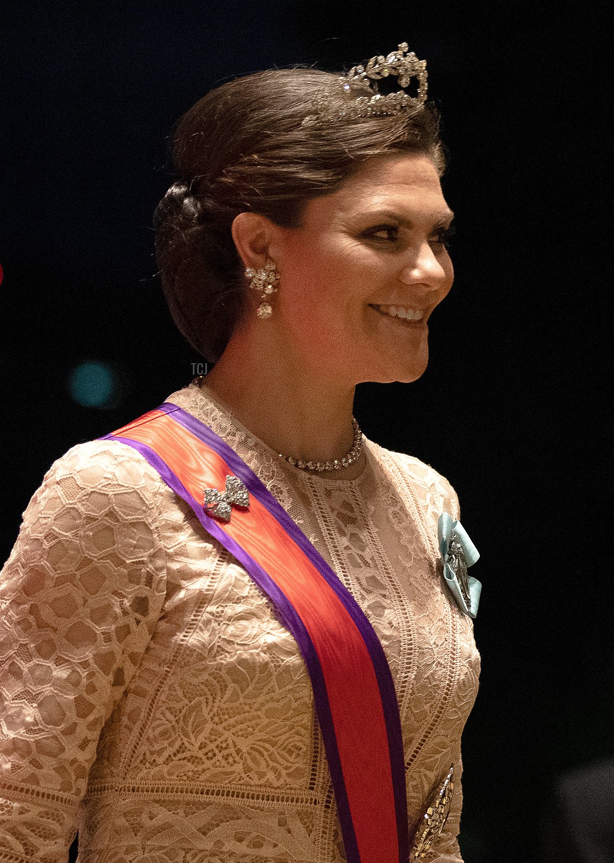 Crown Princess Victoria of Sweden and her father Carl XVI Gustaf of Sweden arrive at the Imperial Palace for the Court Banquets after the Ceremony of the Enthronement of Emperor Naruhito on October 22, 2019 in Tokyo, Japan