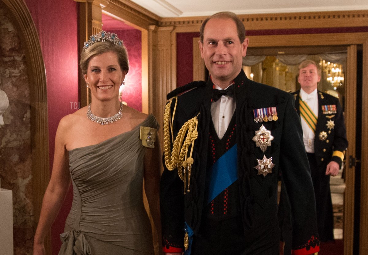 In this handout image provided by the Grand-Ducal Court of Luxembourg, Sophie Rhys-Jones, Countess of Wessex and Prince Edward, Earl of Wessex attend a Gala dinner for the wedding of Prince Guillaume of Luxembourg and Countess Stephanie de Lannoy at the Grand-Ducal Palace on October 19, 2012 in Luxembourg