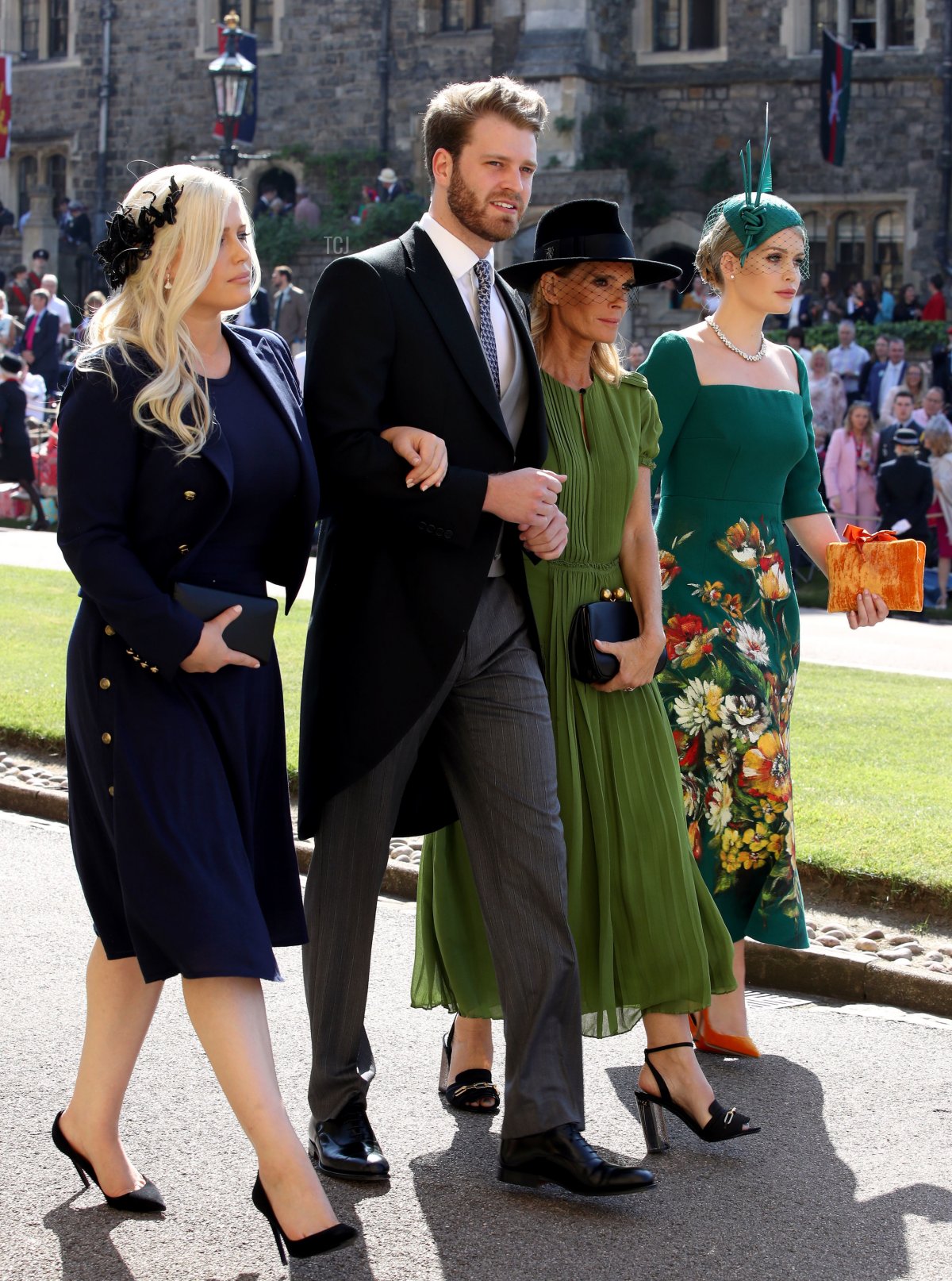 Eliza Spencer, Louis Spencer, Victoria Aitken and Kitty Spencer arrive for the wedding ceremony of Britain's Prince Harry and US actress Meghan Markle at St George's Chapel, Windsor Castle on May 19, 2018 in Windsor, England