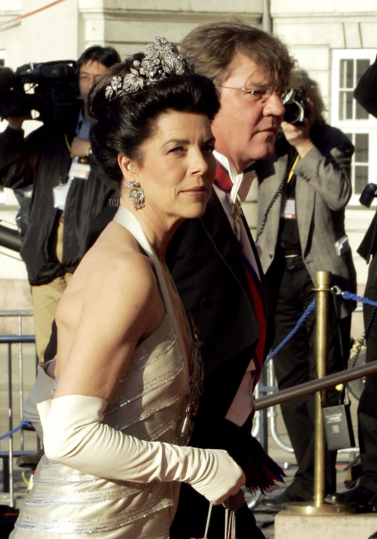 Princess of Hanover Caroline and husband Ernst-August arrive to the Royal Theatre to attend a gala performance in honor of Danish Crown Prince Frederik and Mary Donaldson wedding May 13, 2004 in Copenhagen
