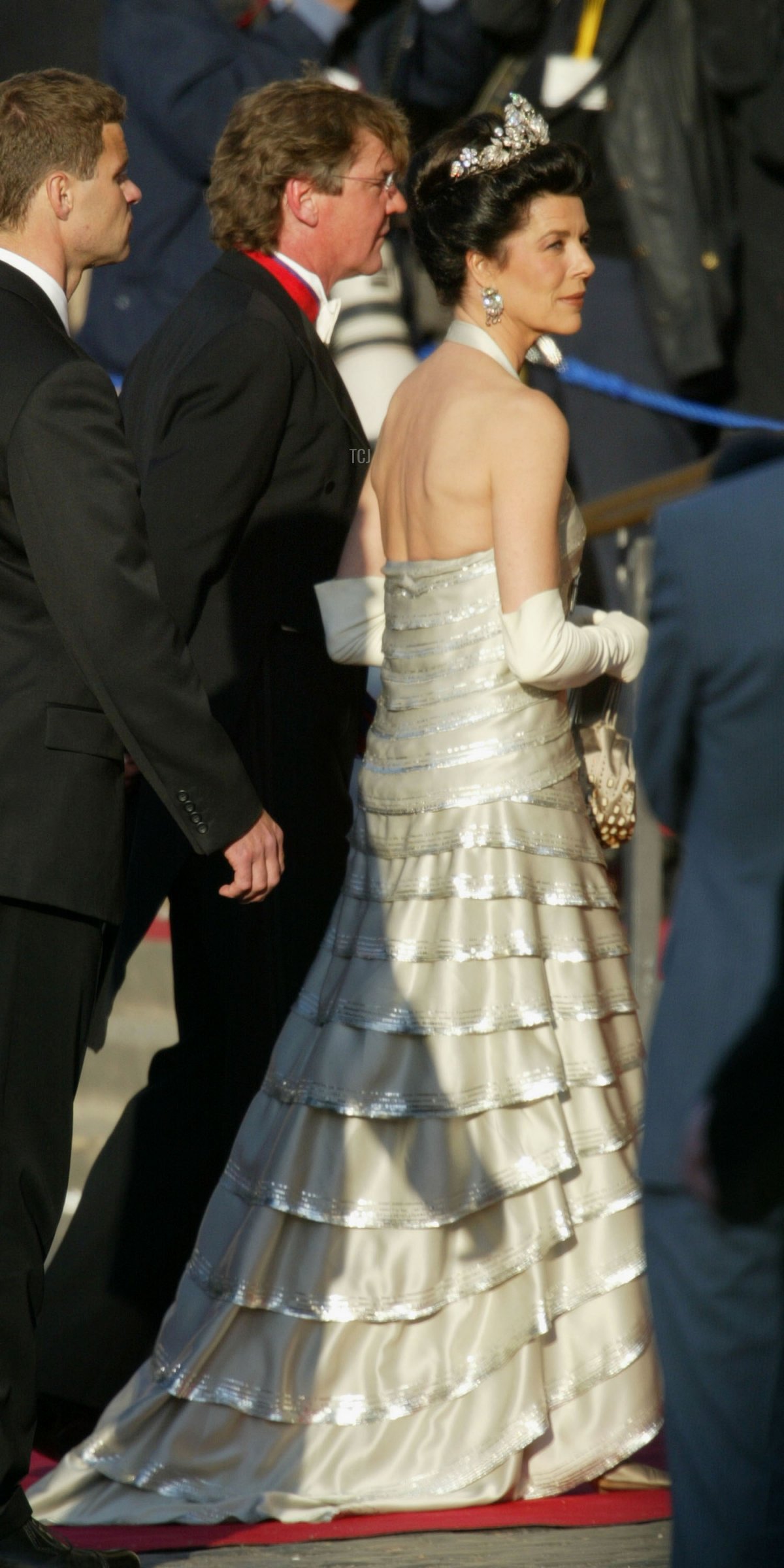 Princess of Hanover Caroline and husband Ernst-August arrive to the Royal Theatre to attend a gala performance in honor of Danish Crown Prince Frederik and Mary Donaldson wedding May 13, 2004 in Copenhagen