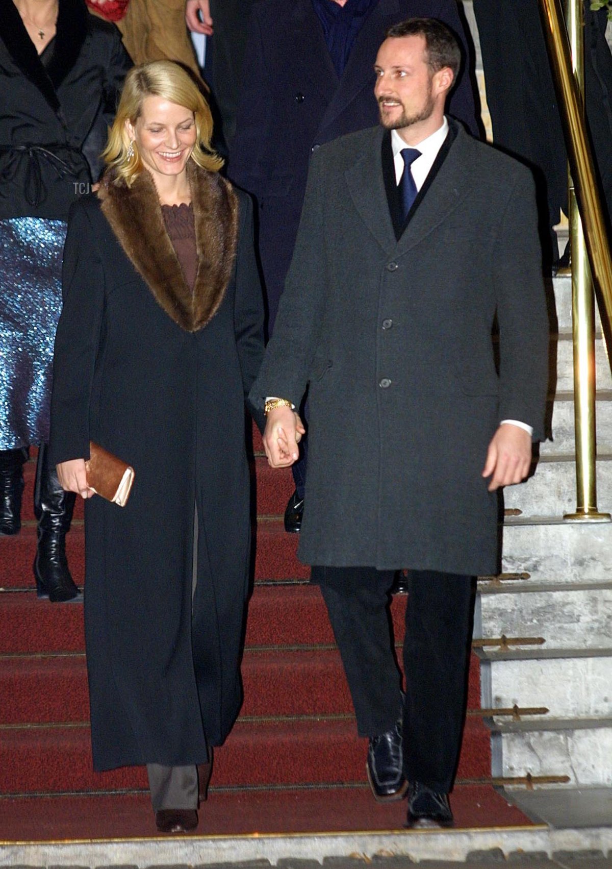Crown Prince Haakon of Norway and Crown Princess Mette Marit attend a dinner party January 31, 2002 in Amsterdam, Netherlands